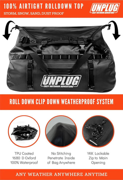 UNPLUG Ultimate Adventure Bag -1680D Heavy Duty Waterproof Travel Duffel Bags for Camping, Motorcycle Dry Bag, Waterproof Bags for Boating, Waterproof Duffle Backpack,Tactical Duffle Bag