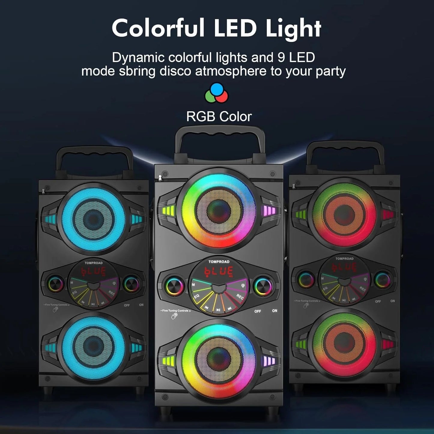 Speakers, 60W Portable Wireless Loud Outdoor Home Party Bluetooth Speaker with Subwoofer, FM Radio, LED Colorful Lights, Microphone, Remote and Big Powerful Stereo Deep Bass Sound Boombox