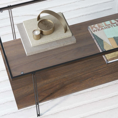 Nathan James Sonia Coffee Table with Storage Shelf, Light Wood/Rattan