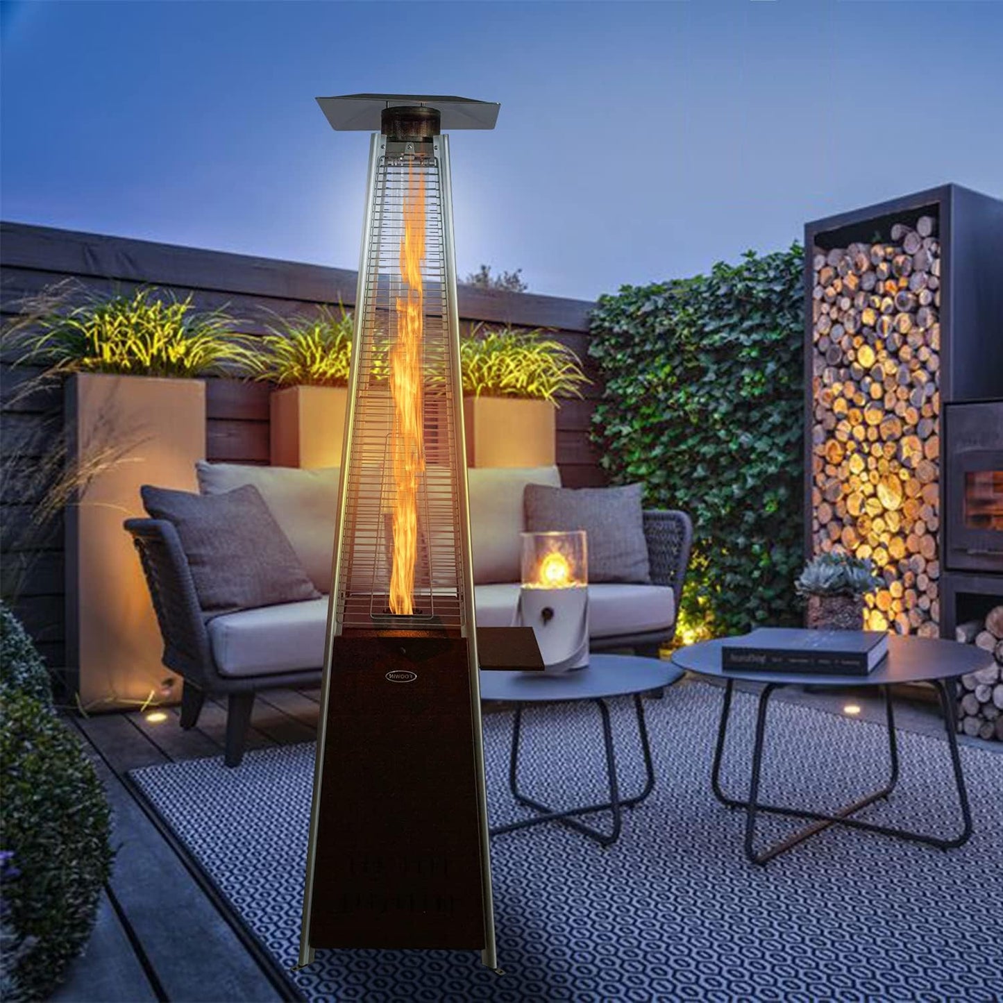 Pyramid Patio Propane Heater48,000 BTU Outdor Patio Flame Heater With Wheels,Waterproof Cover Quartz Glass Tube Propane Heater for Patio, Party, Backyard, Garden, Decoration(Bronze)