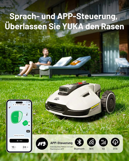 YUKA Mini 500H Robot Lawn Mower Reception 0.12 Acre, Max. 0.17 Acre, Ultrasense AI Vision+ RTK Positioning, Auto Mapping, App Control,45% Slope, Cutting Height 2''~3.5'', 3 Mowing Zones