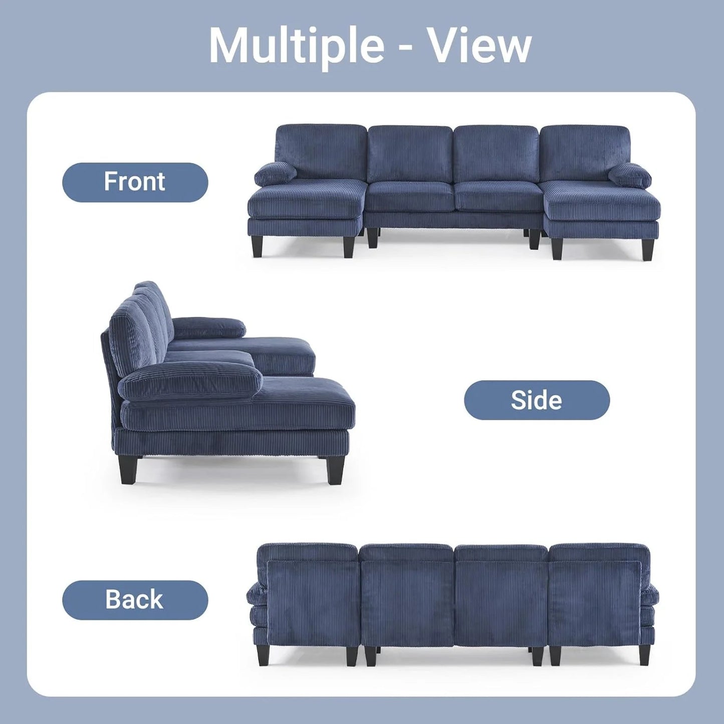 VINGLI 110" Sectional Couches for Living Room,U Shaped Couch with Double Chaise, 4-Seat Sofa Set with Chenille Fabric for Home Furniture,Beige