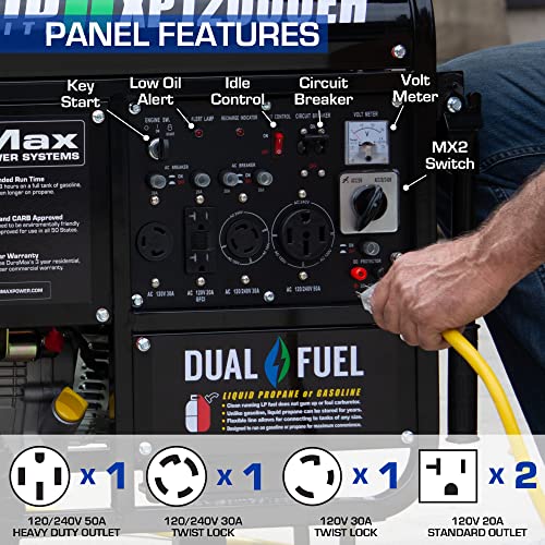 DuroMax XP12000EH Dual Fuel Generator – 12,000W Gas/Propane, 457cc 4-Stroke Engine, EPA/CARB Compliant