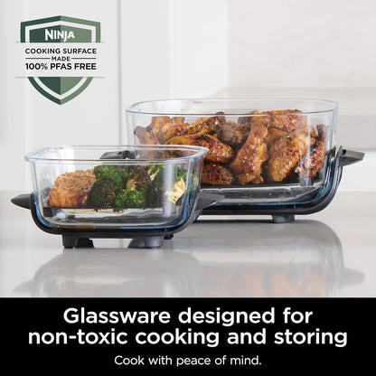 Ninja Crispi 4-in-1 Portable Glass Air Fryer Cooking System, 1500W, 4QT & 6-Cup TempWare Glass Containers with Storage Lids, Microwave, Freezer & Dishwasher Safe