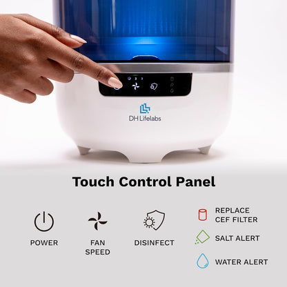 Bedroom Evaporative Humidifier, Humidifier and Air Purifier in One, with HOCL Generator, Mildew Remover, Pet Smoking Odor Eliminator, 538 Square Feet, Blue
