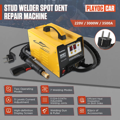Vehicle Panel Spot Puller Dent Spotter 110V, 3500A Spot Dent Puller Welder, 3KW Car Body Stud Welding Machine Multispot Bonnet Door Repair Tool Kit