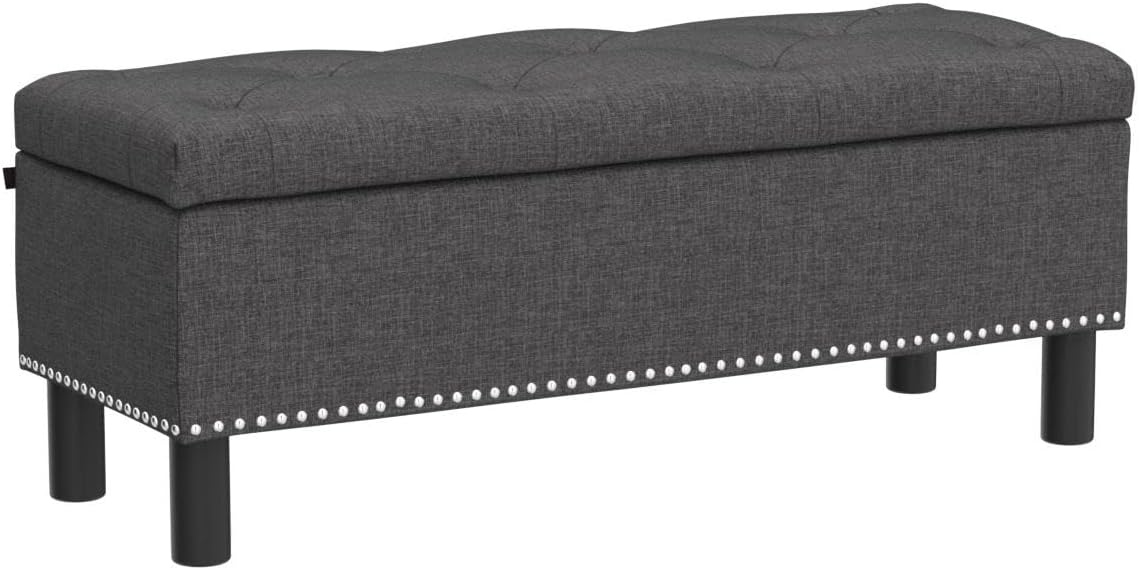 Furniliving Modern Storage Ottoman Bench, Sherpa Ottoman End of Bed Bench with Solid Wood Legs Upholstered Ottoman Benches with Storage Indoor Bench for Living Room with Rolled Arm, Entryway, White