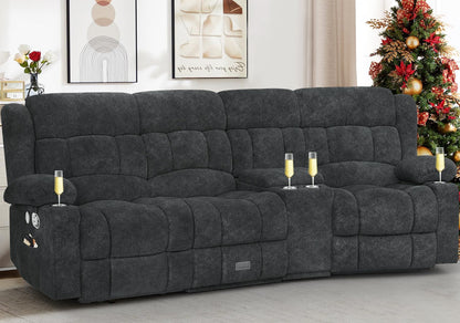 3 Seat Reclining Sofa with Storage Drawer USB Ports & Cup Holders Manual Couch