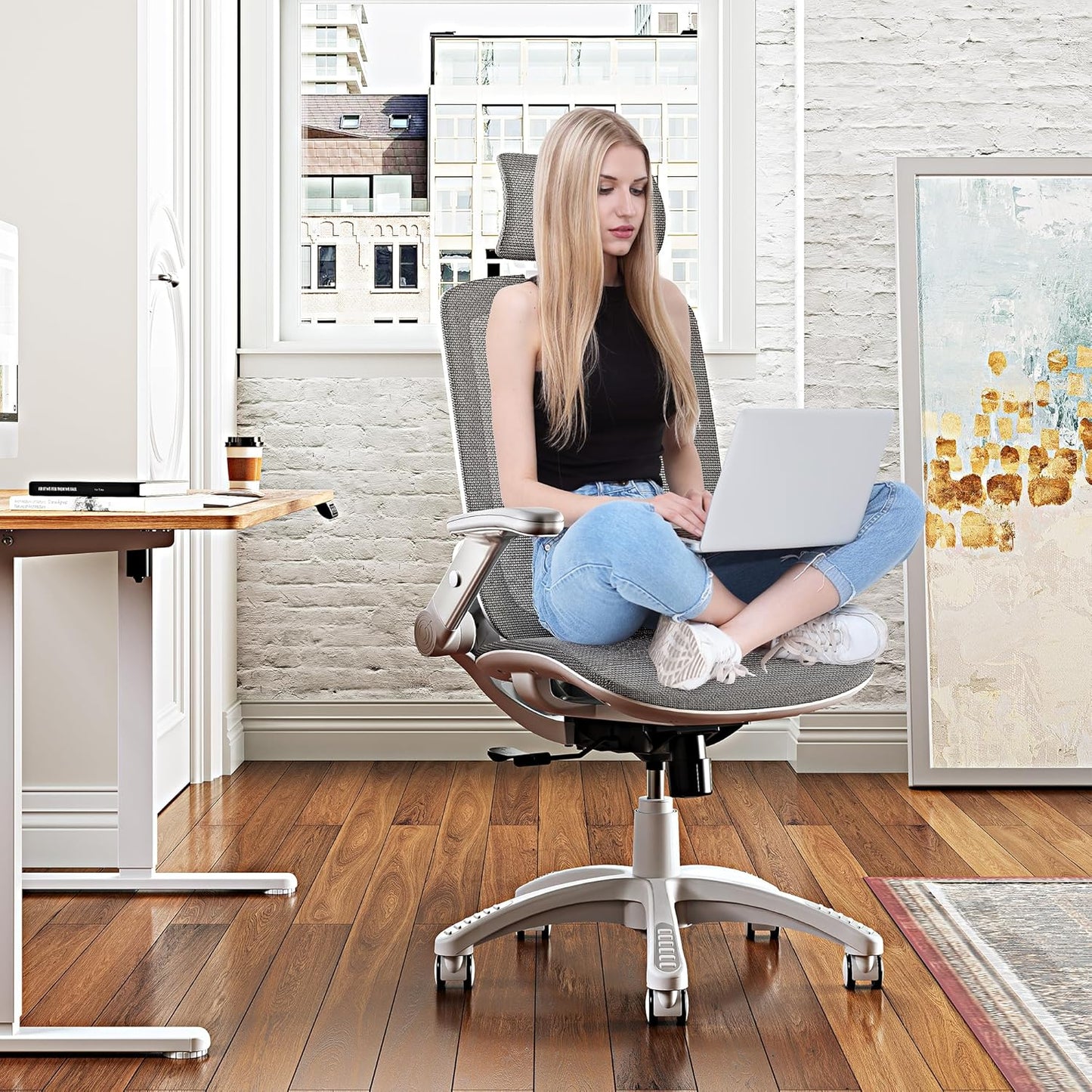 GABRYLLY Ergonomic Office Chair, High Back Home Desk Chair with Headrest, Flip-Up Arms, 90-120° Tilt Lock and Wide Cushion, Big and Tall Mesh Chairs for Man Woman, Black Task Chair