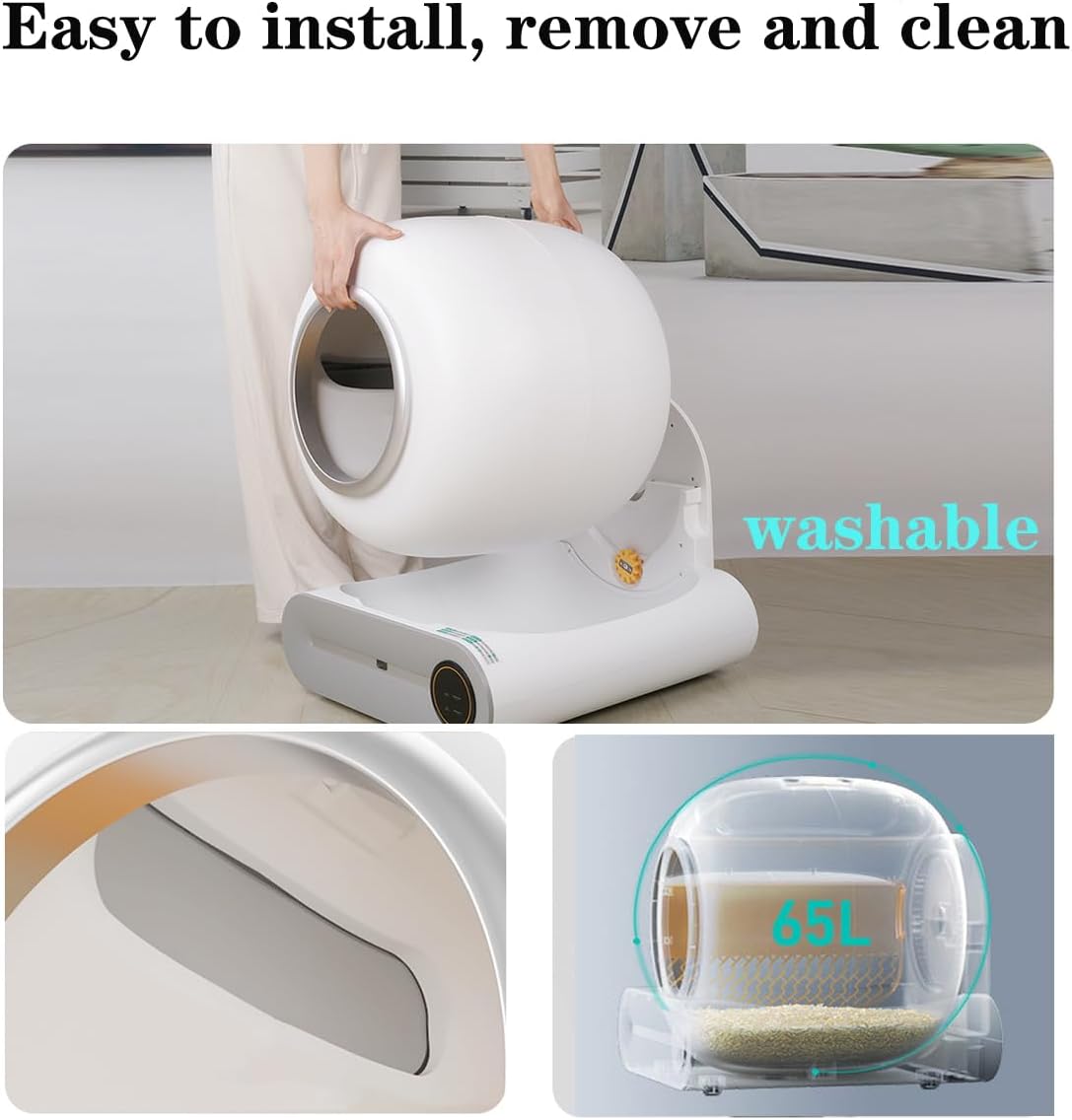 Self-Cleaning Cat Litter Box, Smart Cat Litter Cleaning Robot with APP Control, Automatic Cat Litter Box, Secure Alert/Health Monitor/Ionic Deodorizer/for Multiple Cats Updated
