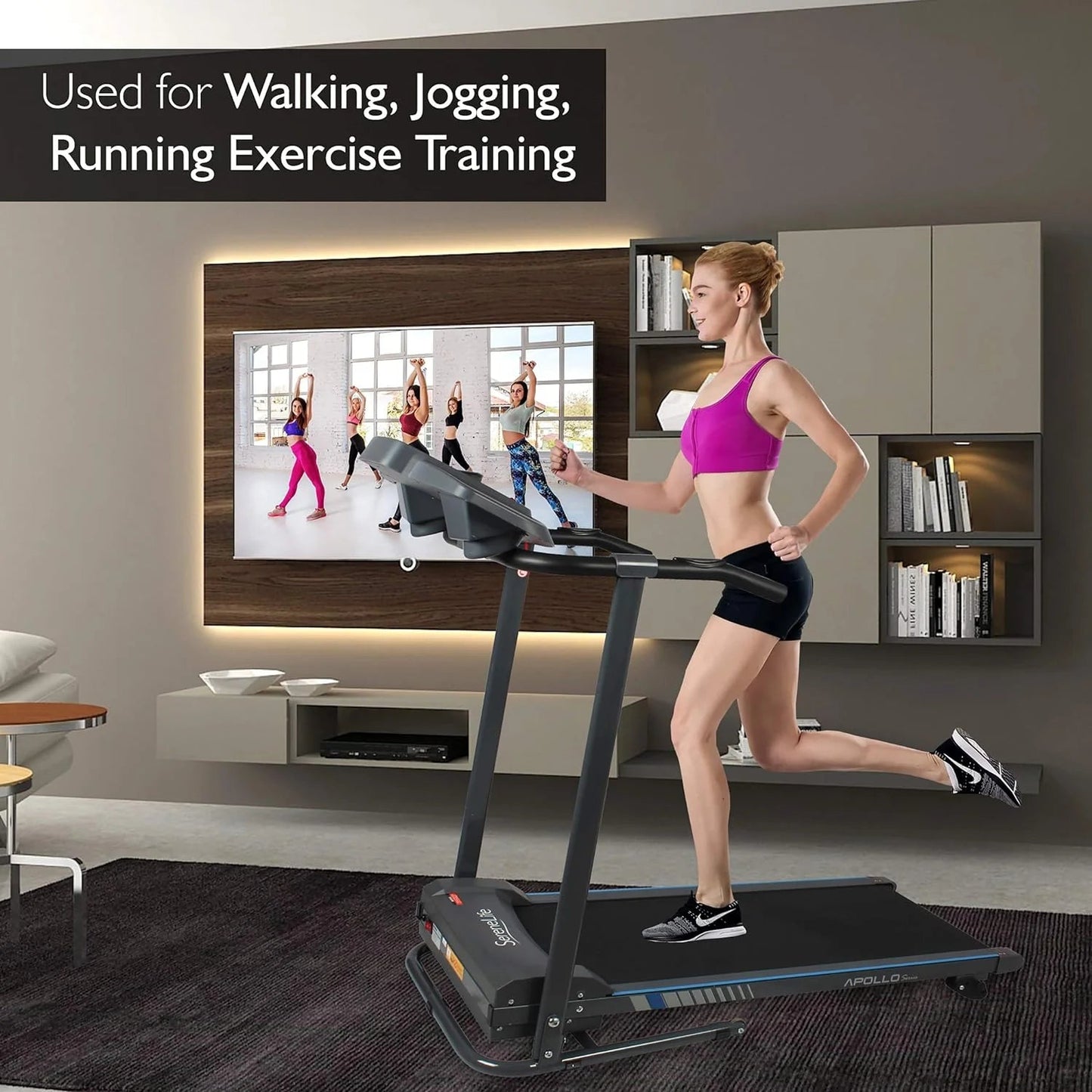 SereneLife Folding Treadmill - Foldable Home Fitness Equipment with LCD for Walking & Running - Cardio Exercise Machine - Preset and Adjustable Programs - Bluetooth Connectivity
