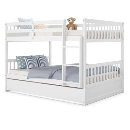 Solid Wood Full Over Full Bunk Bed Frame With Trundle Safety Ladder Amp Guardrails Convertible Bunk Bed For Kids Teens