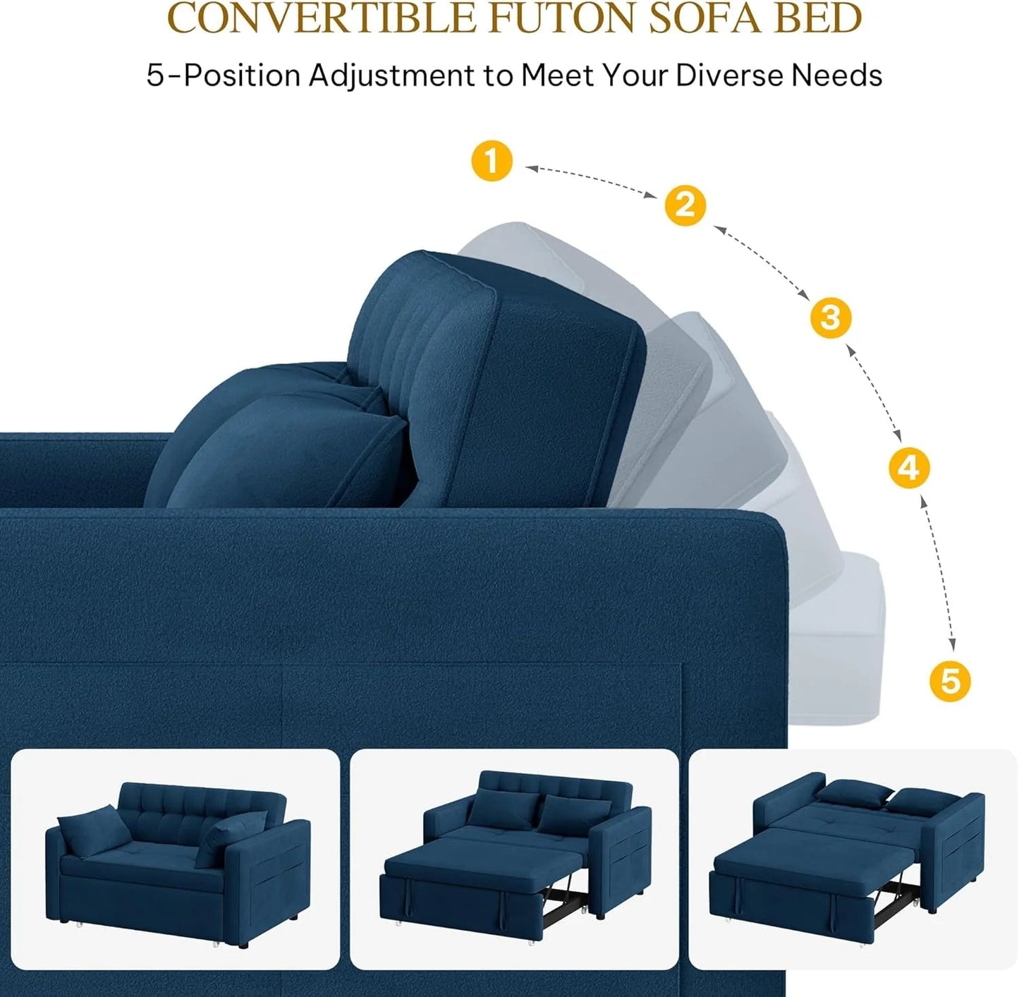 DWVO 3-in-1 Convertible Sofa Bed, 55" Sleeper Sofa with Pull-Out Bed, Cat-Scratch-Proof Fabric Futon Couch with Adjustable Backrest and Side Pocket, Loveseat for Living Room Apartment, Grey