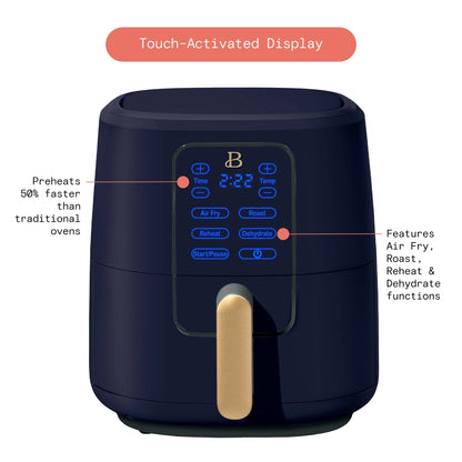 Beautiful 6 Qt Air Fryer with TurboCrisp Technology and Touch-Activated Display, Starry Night by Drew Barrymore, Blue