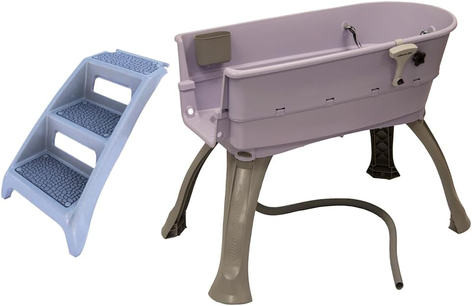 Elevated Pet Bathing Large Teal Steps Combo