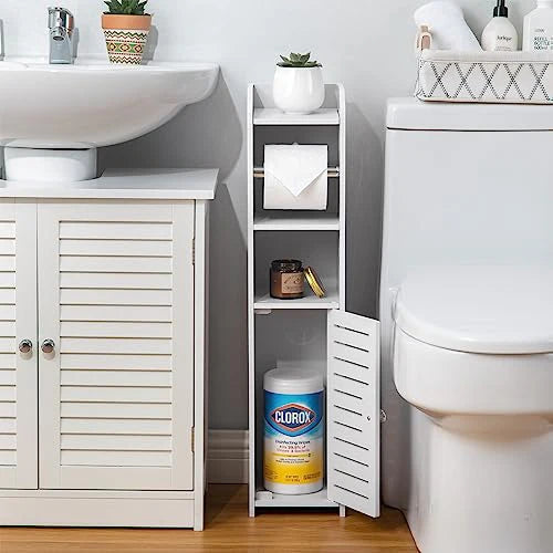 Toilet Paper Holder Stand, Storage Cabinet Beside Toilet for Small Space Bathroom