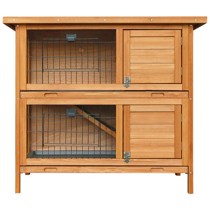 Double Level Wooden Rabbit Hutch with Slide-Out Tray - i.Pet