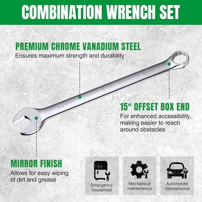 SK 42-Piece Wrench Set, SAE & Metric, SuperKrome Finish