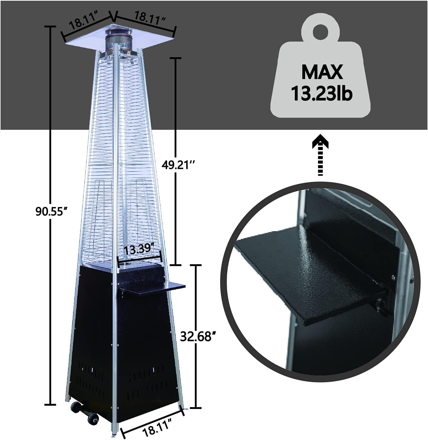 Pyramid Patio Propane Heater48,000 BTU Outdor Patio Flame Heater With Wheels,Waterproof Cover Quartz Glass Tube Propane Heater for Patio, Party, Backyard, Garden, Decoration(Bronze)