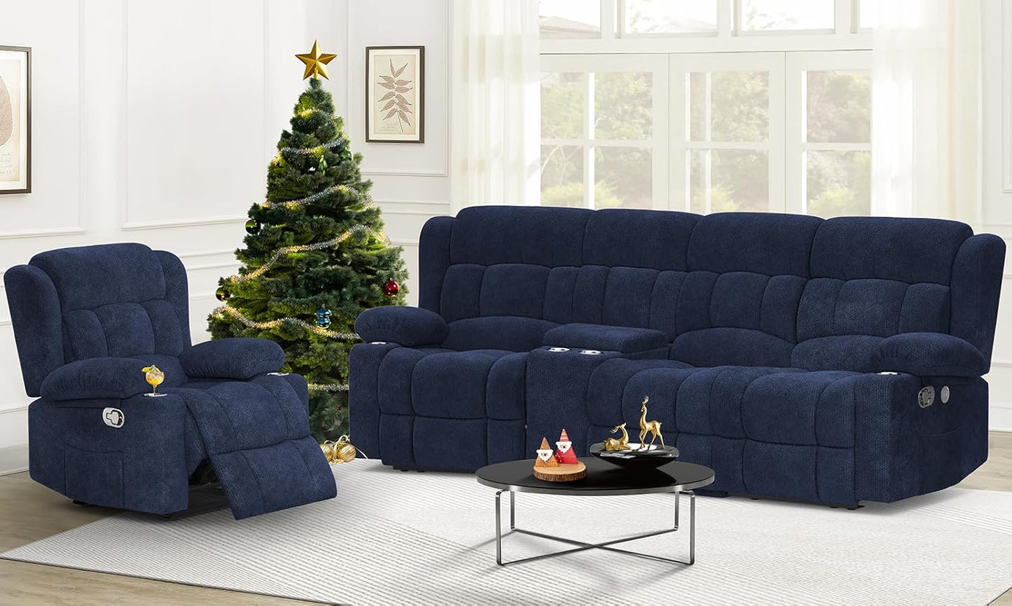 3 Seat Reclining Sofa with Storage Drawer USB Ports & Cup Holders Manual Couch
