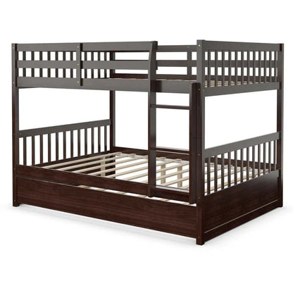 Solid Wood Full Over Full Bunk Bed Frame With Trundle Safety Ladder Amp Guardrails Convertible Bunk Bed For Kids Teens