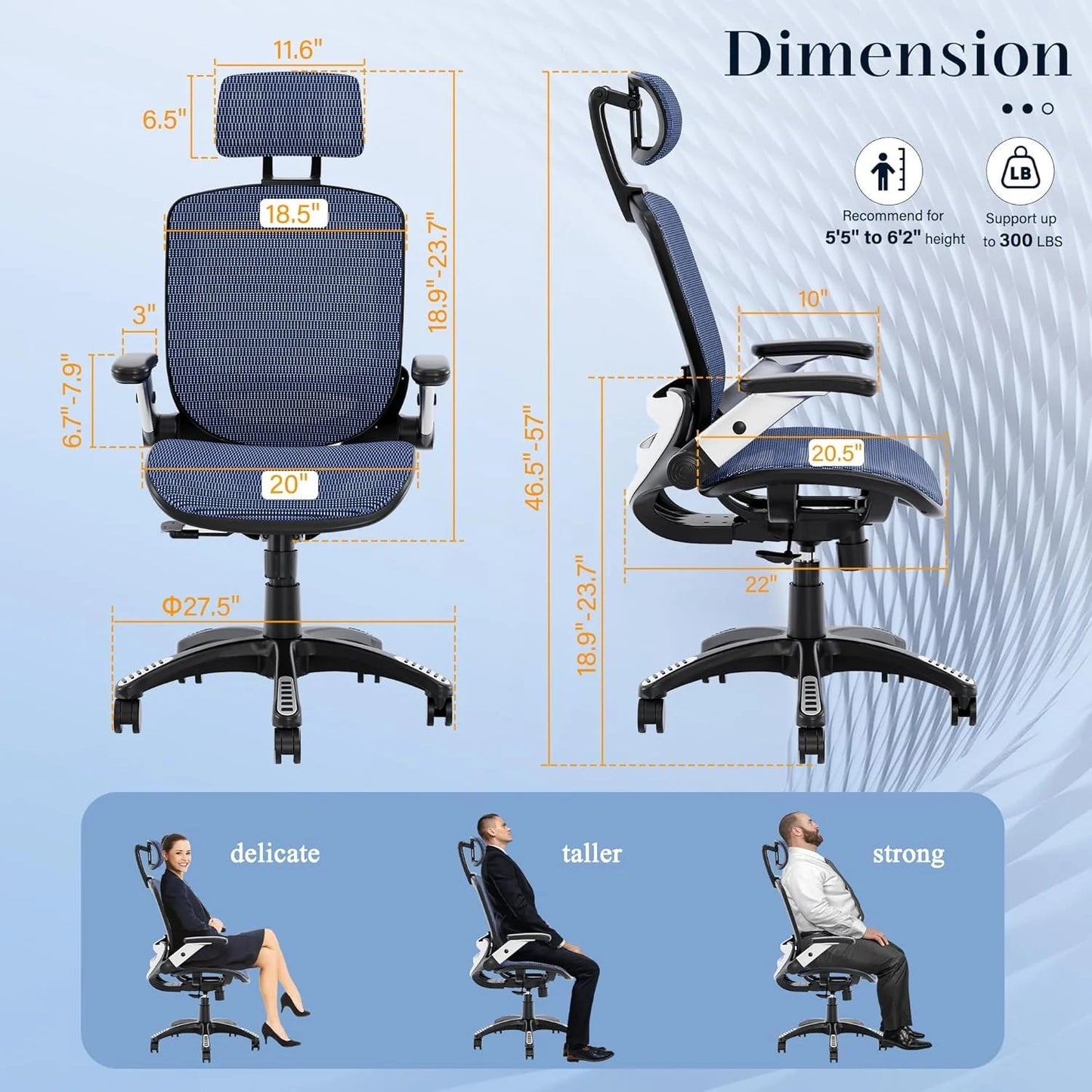GABRYLLY Ergonomic Office Chair, High Back Home Desk Chair with Headrest, Flip-Up Arms, 90-120° Tilt Lock and Wide Cushion, Big and Tall Mesh Chairs for Man Woman, Black Task Chair