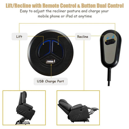 Electric Power Lift Recliner Leather Massage Reclining Sofa Elderly Lift Chair With Lumbar Heating Amp 8 Vibrating Nodes Cup Holder Usb Port - Comfortable And Ergonomic Design