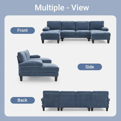 VINGLI 110" Sectional Couches for Living Room,U Shaped Couch with Double Chaise, 4-Seat Sofa Set with Chenille Fabric for Home Furniture,Beige