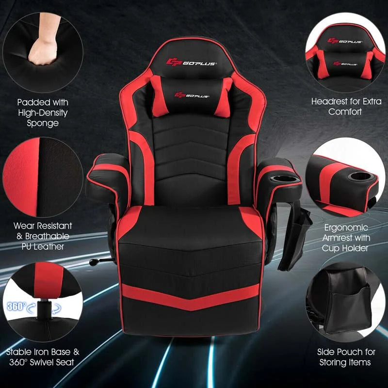 Pu Leather Massage Gaming Chair Ergonomic High Back Racing Style Gaming Recliner With Adjustable Backrest Amp Footrest Cup Holder Side Pouch - Comfortable And Ergonomic Design