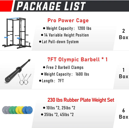 Sportsroyals Power Cage,1600lbs Multi-Function Power Rack with Adjustable Cable Crossover System and More Training Attachment, Weight Cage for Home Gym
