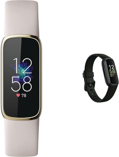 Fitness and Wellness-Tracker with Stress Management, Sleep-Tracking and 24/7 Heart Rate, One Size S L Bands Included, Lunar White/Soft Gold Stainless Steel, 1 Count