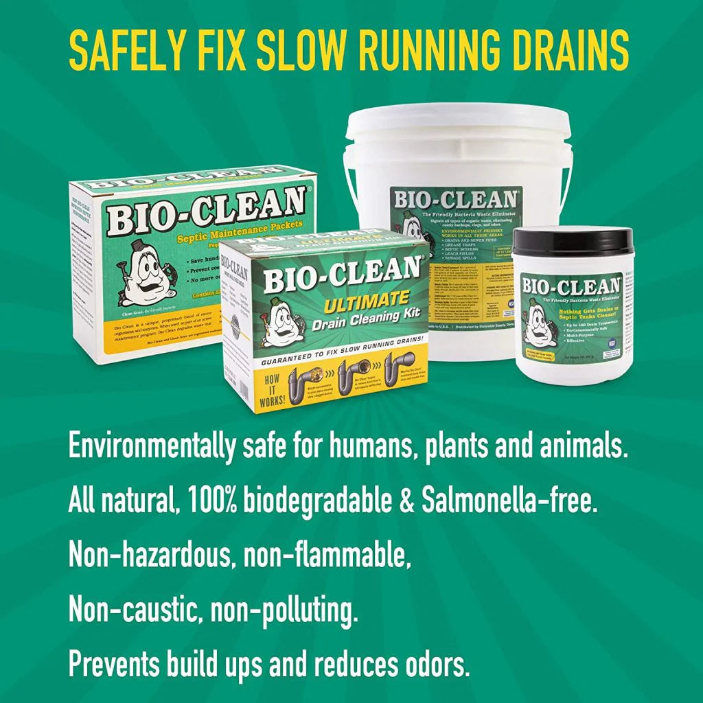 Bio-Clean natural drain cleaner, suitable for septic tanks and grease traps, environmentally friendly