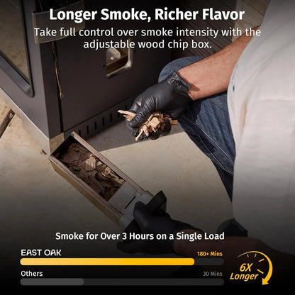 EAST OAK 30" Outdoor Electric Smoker | Built-in meat probe, smokes up to 6 times longer in a single load, side loader for uninterrupted smoking