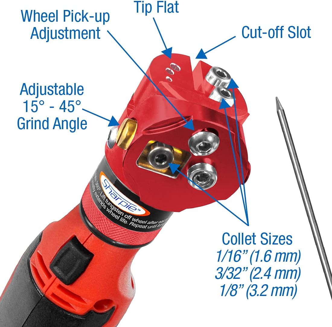 DXCL Hand-Held Cordless Tungsten Sharpener Grinder, Adjustable 15°- 45°, Diamond Ground Tapers (Auburn Red/Auburn R