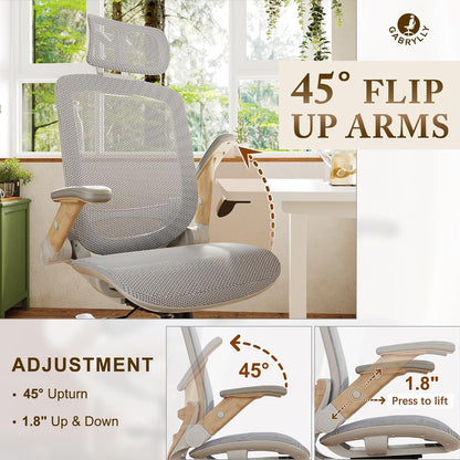GABRYLLY Ergonomic Office Chair, High Back Home Desk Chair with Headrest, Flip-Up Arms, 90-120° Tilt Lock and Wide Cushion, Big and Tall Mesh Chairs for Man Woman, Black Task Chair