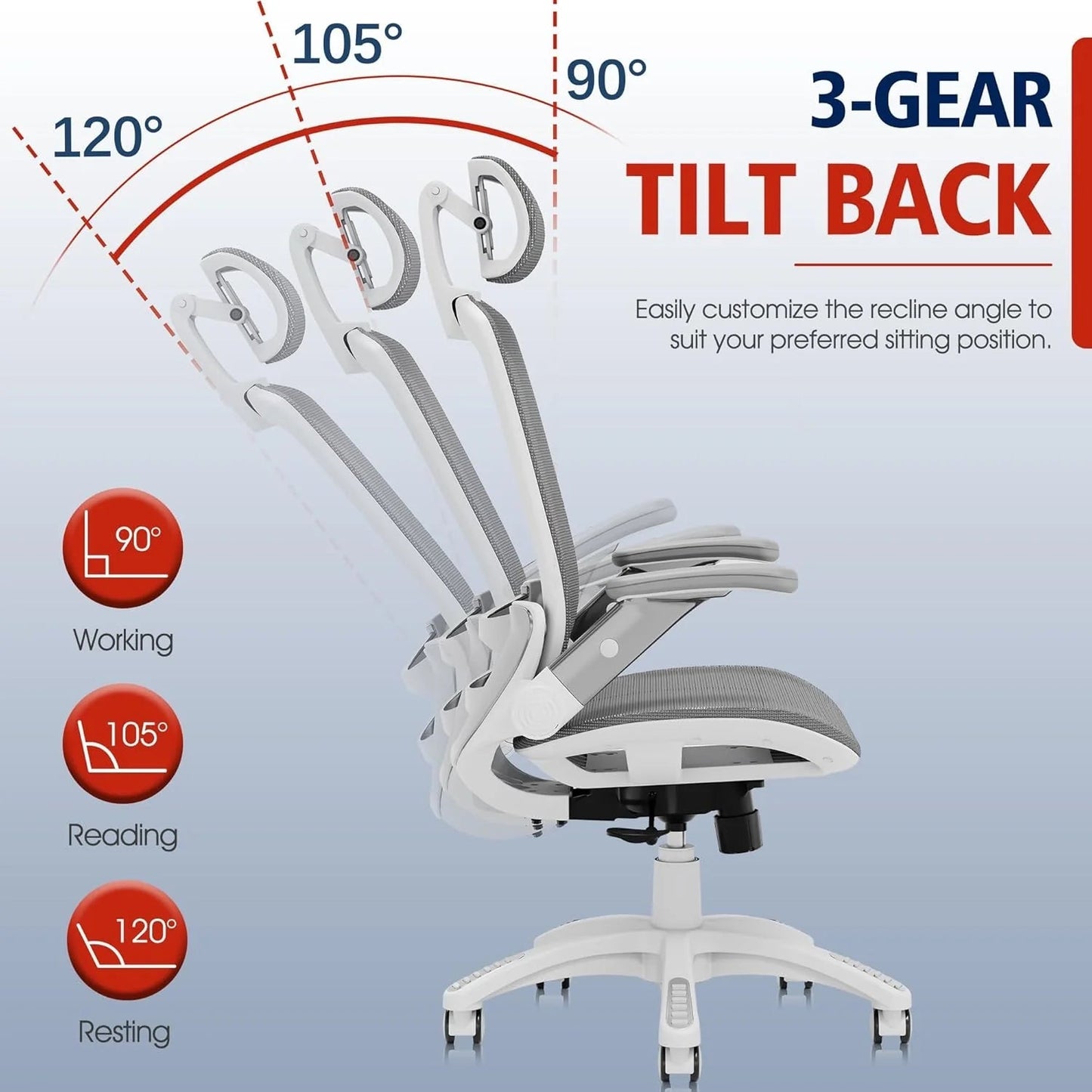 GABRYLLY Ergonomic Office Chair, High Back Home Desk Chair with Headrest, Flip-Up Arms, 90-120° Tilt Lock and Wide Cushion, Big and Tall Mesh Chairs for Man Woman, Black Task Chair