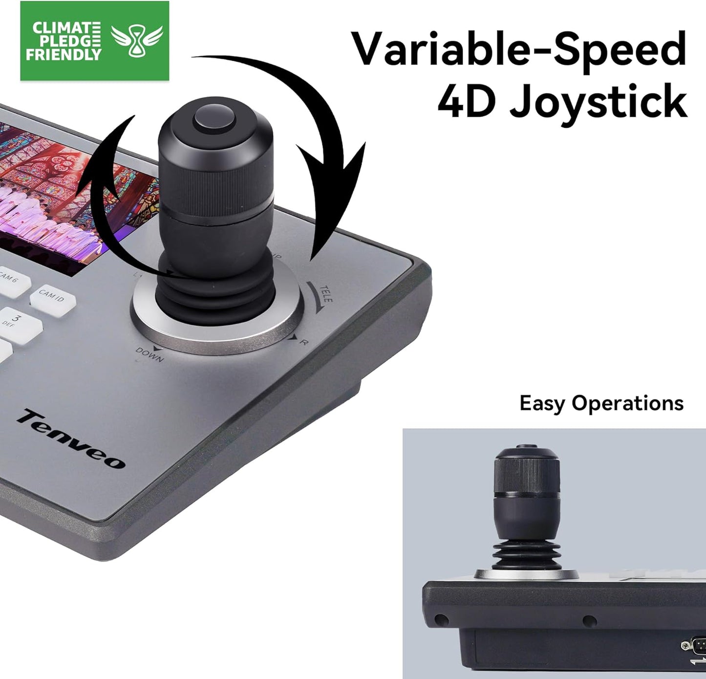 Tenveo NDI PTZ Camera Controller, 5" LCD, 4D Joystick, PoE, RS232