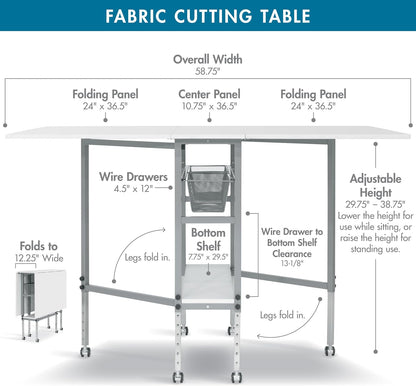 Sew Ready Hobby Cutting Table, 58.75"x36.5", White/Silver
